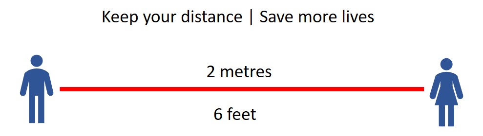 Keep your distance 6 feet or 2 metres