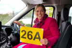 Miriam Cates driving the 26a bus - campaign for rural buses